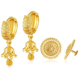                       Vighnaharta Mini Shimmering Beautiful Gold Plated Clip on Bucket,basket Chand Bali and   earring Combo                                              