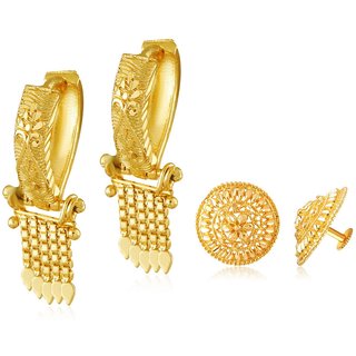                       Vighnaharta Twinkling Elegant Gold Plated Clip on Bucket,basket Chand Bali and   earring Combo                                              