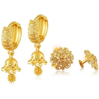                       Vighnaharta Twinkling Beautiful Gold Plated Clip on Bucket,basket Chand Bali and   earring Combo                                              