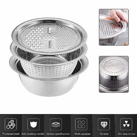 Raptech Multifunctional Thicken Stainless Steel Basin 3 in 1 Stainless Steel Grater Solid Basin Drain Basket Washing