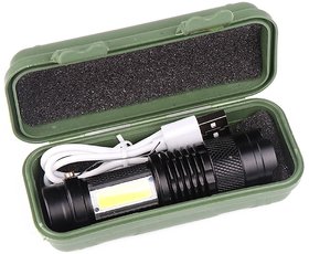 Raptech LED Rechargeable Tactical Flashlight Zoomable 3 Modes USB Charging Torch Built-in 14500 Battery with USB Cable