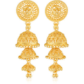                       Vighnaharta Traditional wear, Wedding and Party wear South Screw back alloy Gold Plated Jhumki Earring                                              