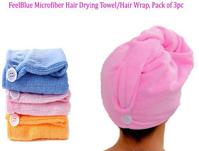 Feelblue Microfiber 300 Gsm Hair Towel Assorted Colourpack Of 3pc