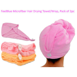                       FeelBlue Microfiber 300 GSM Hair Towel, Assorted Colour(Pack of 2pc)                                              