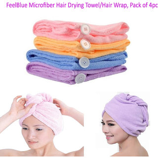                       Feelblue Microfiber 300 Gsm Hair Towel Assorted Colourpack Of 4pc                                              