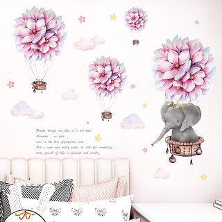                       JAAMSO ROYALS Romantic Dream Elephant Hydrangea Ballon Cloud Designer Waterproof Wall sticker ( 6090cm )                                              
