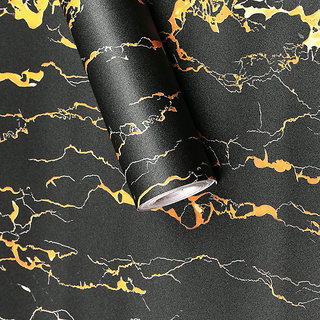                       JAAMSO ROYALS Black With Yellow Marbel Design Self Adhesive Wallpaper (60 CM X 100 CM)                                              