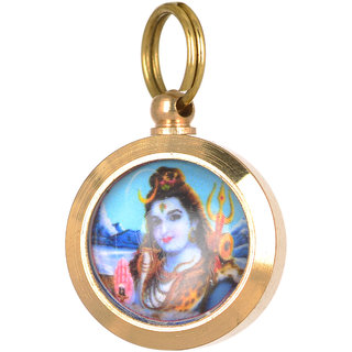                       KESAR ZEMS Brass Lord ShivJi Mahamrityunjaya Yantra Kavach Pendant Unisex Charm Amulet In Round shape Religious Locket F                                              