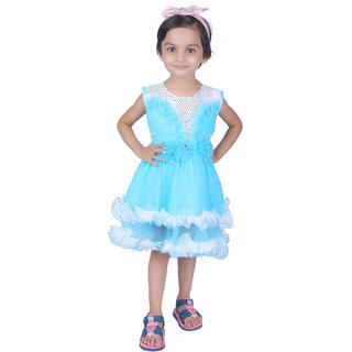                       Kid Kupboard Cotton Sleeveless FROCK For Girls (Light Blue)                                              