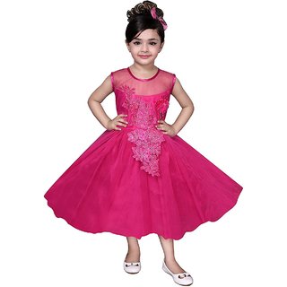 Arshia Fashions Girls Frock Dress for Kids - Floral Readymade Net with Cotton Lining