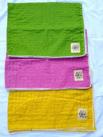 Baby NAKSHI Kantha (Baby Quilt)( Pack of 3 Piece) Hand Made(Pink,Yellow,Green)