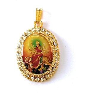                       24 ct Gold Plated Shera Wali Maa Locket With Golden Chain                                              
