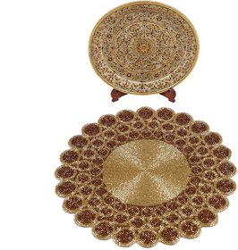 Flihaut Handcrafted Beautiful Round Beaded Decorative Placemat for Dining table (14 inches) Gold  Copper