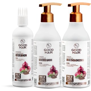                       Good hair Organic hair care set  Onion hair care set  Onion hair oil + Shampoo + Conditioner with Caffeine                                              