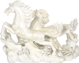 KESAR ZEMS White Resin The Pair of Horse Statue Figurine Home Office Decoration for Good Luck 21 x 7 x 17 cm White