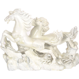                       KESAR ZEMS White Resin The Pair of Horse Statue Figurine Home Office Decoration for Good Luck 21 x 7 x 17 cm White                                              