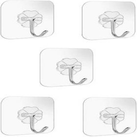 Self Adhesive Wall Hooks for Hanging 10KG Transparent Adhesive Hooks for Wall ( Pack of 5)
