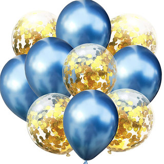 Hippity Hop Blue Chrome & Confetti Balloons, 5 Blue Metallic Chrome Balloons & 5 Gold Confetti balloons