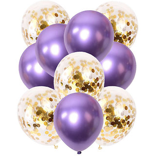                       Hippity Hop Purple Chrome  Confetti Balloons, 5 Purple Metallic Chrome Balloons  5 Gold Confetti balloons                                              