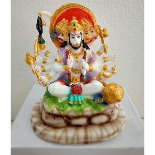                       KESAR ZEMS Marble Lord Panchmukhi Hanuman Murti/Idol Statue For pooja/ Decorative Showpiece (13 x 9 x 14 Cm) Multicolor                                              