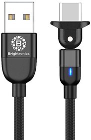 Brightronics Nylon Braided Type C to USB 3A Fast Charging and Fast SYNC Data Cable for Smartphones,180 Degree Rotation