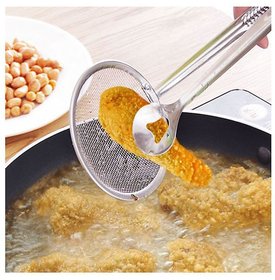 SAMYAKA 1 PC MULTI-FUNCTIONAL FILTER FRY SPOON WITH CLIP FOOD KITCHEN OIL-FRYING BBQ FILTER CLAMP STRAINER