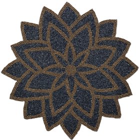 FliHaut Handcrafted Beautiful Beaded Decorative Placemat for Dining Table (Dark Grey  Gold Flower)