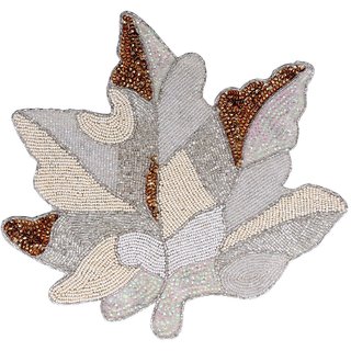                       FliHaut Handcrafted Beautiful Beaded Decorative Placemat for Dining Table 14 inches (Cream Maple Leaf)                                              