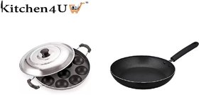 Kitchen4U-High Quality Non-Stick mini Tapper Fry pan with 12 Cavities Appam with SS lid