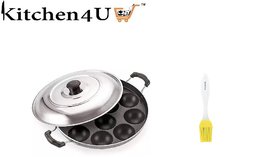 Kitchen4U-High Quality Non-Stick Brush with 12 Cavities Appam with SS lid