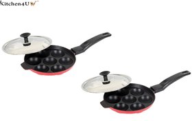 Kitchen4U-High Quality Non-Stick Two 7 Cavities Appam with SS lid