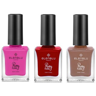                      Elenblu Premium Nail Polish Pretty Please High Gloss Nail Female AF, I-Bleed And Coco Shade Combo 9.5ml Each (Set Of 3)                                              