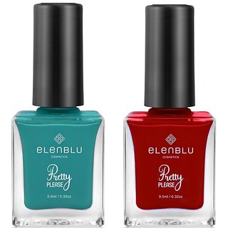                       Elenblu Premium Pretty Please High Gloss Nail Paint Lucky Green And I-Bleed Shade Combo 9.5ml Each (Set Of 2)                                              