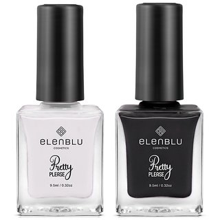                       Elenblu Premium Pretty Please High Gloss Nail Paint Peace Please And Bold And Black Shade Combo 9.5ml Each (Set Of 2)                                              