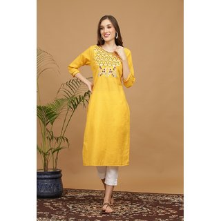                       Lakshtish Round Neck Embroideay Kurta                                              