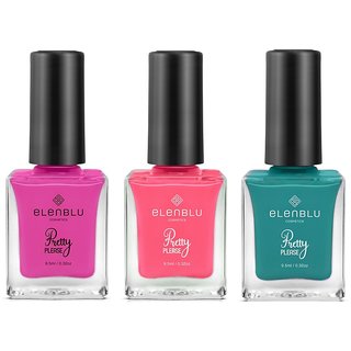                       Elenblu Premium Pretty Please High Gloss Nail Female AF, Pink Lemonade And Lucky Green Shade Combo 9.5ml Each (Set Of 3)                                              