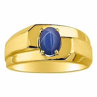                       JAIPUR GEMSTONE-5.25 Ratti Star Sapphire Gold Plated Ring Natural Blue Star Sapphire Stone Star Gemstone Ring                                              