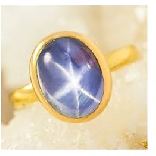                       JAIPUR GEMSTONE-5.5 Carat Star Sapphire Certified Natural 6 Ray Blue Star Sapphire Gold Plated Astrological Ring                                              