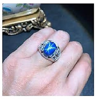                       JAIPUR GEMSTONE-5.5 Ratti Star Sapphire Blue Star Sapphire Sterling Silver Star Gemstone Ring for Unisex                                              