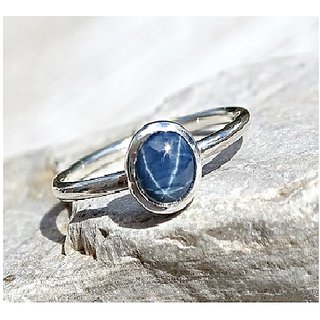                       JAIPUR GEMSTONE-5.25 Carat Star Sapphire Sterling Silver Natural Blue Star Sapphire Gemstone Ring for Men and Women                                              