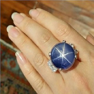                       JAIPUR GEMSTONE-5.5 Carat  Star Sapphire Sterling Silver Blue Star Sapphire Gemstone Ring for Unisex                                              