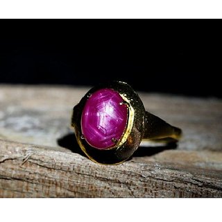                       CEYLONMINE-5 Ratti Natural Star Ruby Gold Plated Star Ruby Gemstone Ring for Men and Women                                              