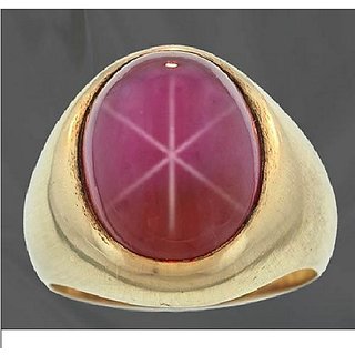                       CEYLONMINE-5.20 Ratti Star Ruby Gemstone Ring Gold Plated Natural Star Manik Ring for Unisex                                              