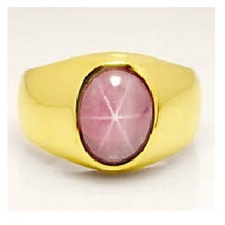                       CEYLONMINE-5.15 Ratti Star Ruby Women'S Precious Metal Star Ruby 6 Ray Gold Plated Astrology Ring                                              