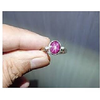                       CEYLONMINE-5.25 Carat Natural Star Ruby Women's Precious Metal Ruby 6 Ray Star Sterling Silver Ring for Men and Women                                              