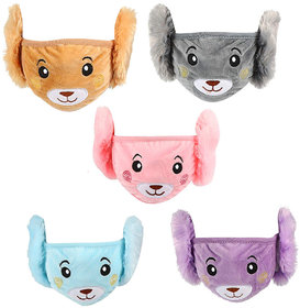 Multi Color Girls/Boys Warm Winter Face Mask Plush Ear Muffs Covers Pack of-5 (5 Years to 13 Years)