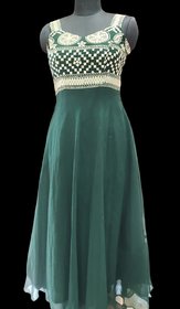 Beautiful Georgette Green Gown With Gotta Patti Work