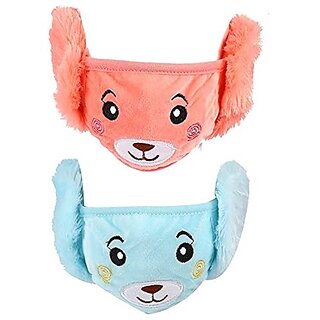                       Multi Color Girls/Boys Warm Winter Face Mask Plush Ear Muffs Covers Pack of-2 (5 Years to 13 Years)                                              