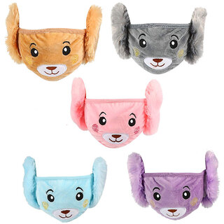                       Multi Color Girls/Boys Warm Winter Face Mask Plush Ear Muffs Covers Pack of-5 (5 Years to 13 Years)                                              