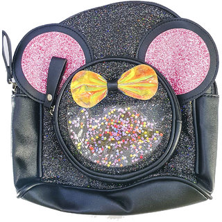 Royale Empresa Cute Sparkle Mickey Bag for Kids (Black)